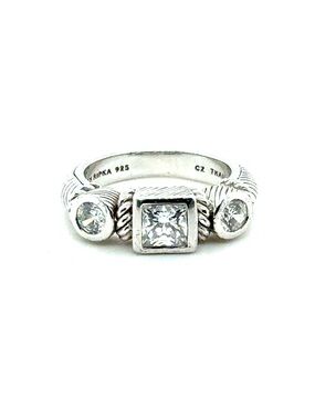 Judith Ripka Silver Triple CZ Ring‎ with Rope Accents